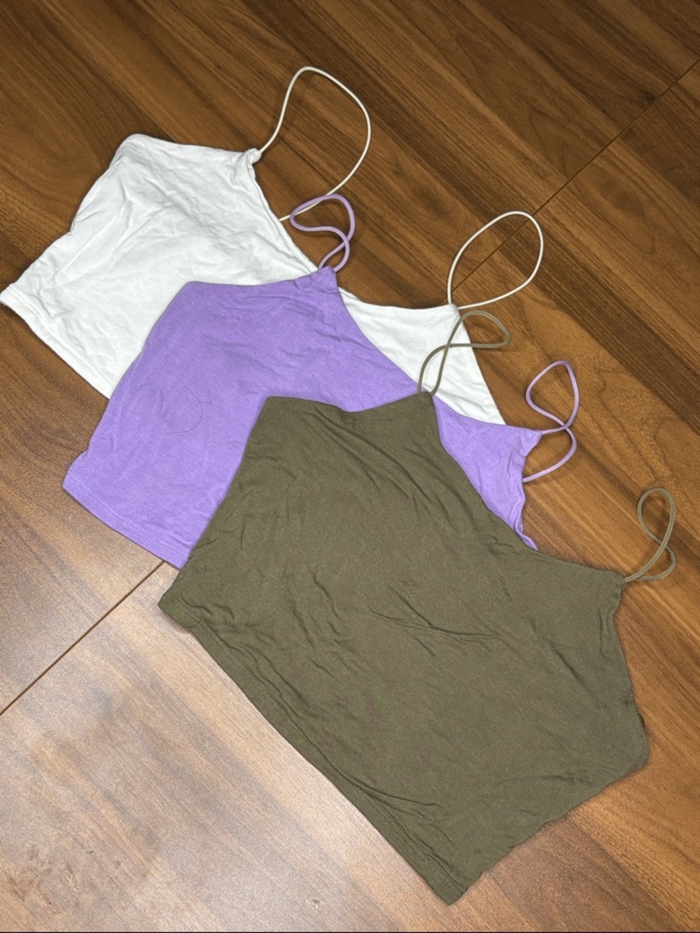 White, Lavender, Olive Fashion Nova Spaghetti Strap Camisole Trio - S